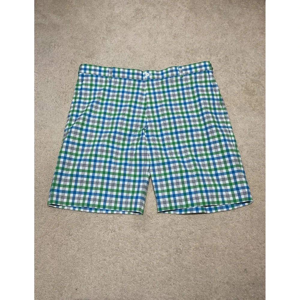 Nike Dri Fit Golf Shorts 42 Mens Blue Green Plaid Performance Stretch Lightweigh